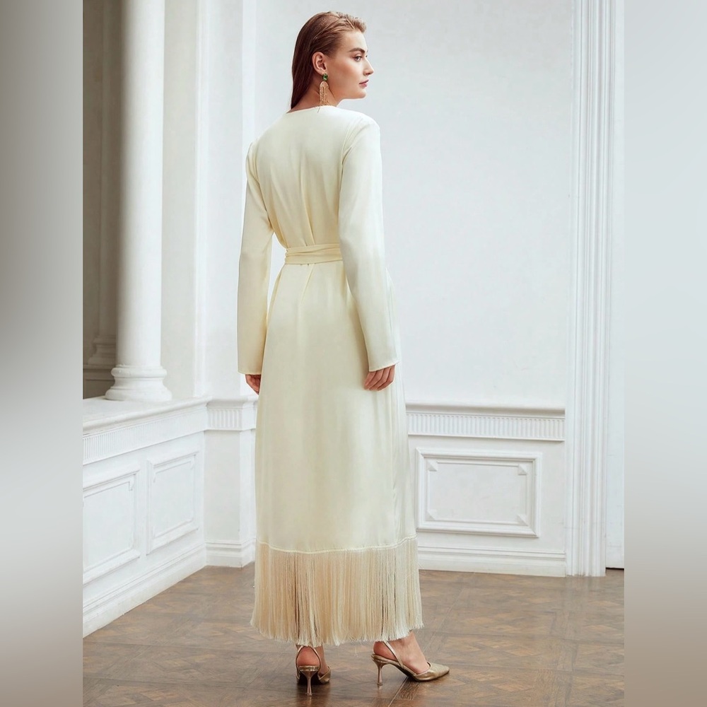 MOTF | NWT Belted Satin Fringe-Hem Dress - Picture 3 of 10